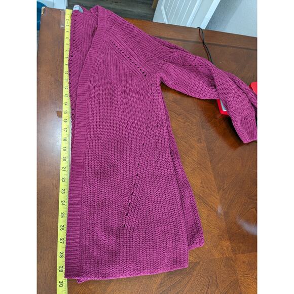 Members Mark Chenille Cardigan‎ Sweater M Raspberry Red Open Front Cutouts Soft - Picture 7 of 10